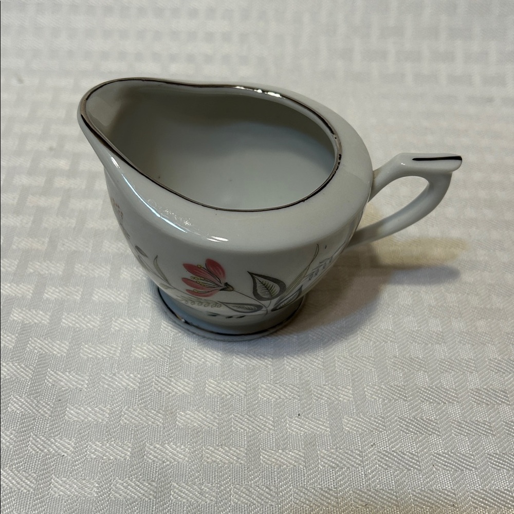 Vintage Lefton China Hand Painted Creamer Floral Design Gold Trim Reg US Pat Off